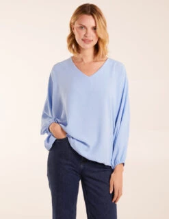 V Neck Puff Sleeve Blouse