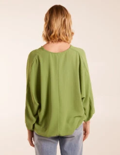 V Neck Puff Sleeve Blouse(Sage V Neck Puff Sleeve Blouse) -Repertoire Fashion Store BV3502 LIGHTSAGE 0067