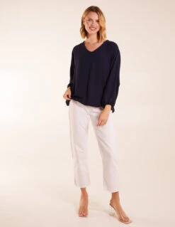 V Neck Puff Sleeve Blouse(Navy V Neck Puff Sleeve Blouse) 6 V Neck Puff Sleeve Blouse(Navy V Neck Puff Sleeve Blouse) -Repertoire Fashion Store BV3502 NAVY 0359