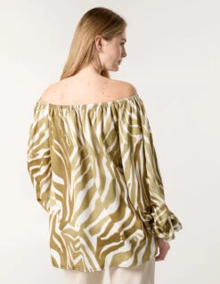 Zebra Satin Ruched Bardot Top(Zebra Satin Ruched Bardot Top) -Repertoire Fashion Store BV3530282 145049