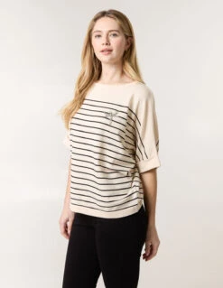 Horizontal Striped Top With Brooch(Horizontal Striped Top With Brooch) 6 Horizontal Striped Top With Brooch(Horizontal Striped Top With Brooch) -Repertoire Fashion Store BV3573001 145078