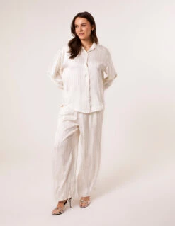 Striped Long Sleeve Shirt(Beige Striped Long Sleeve Shirt)