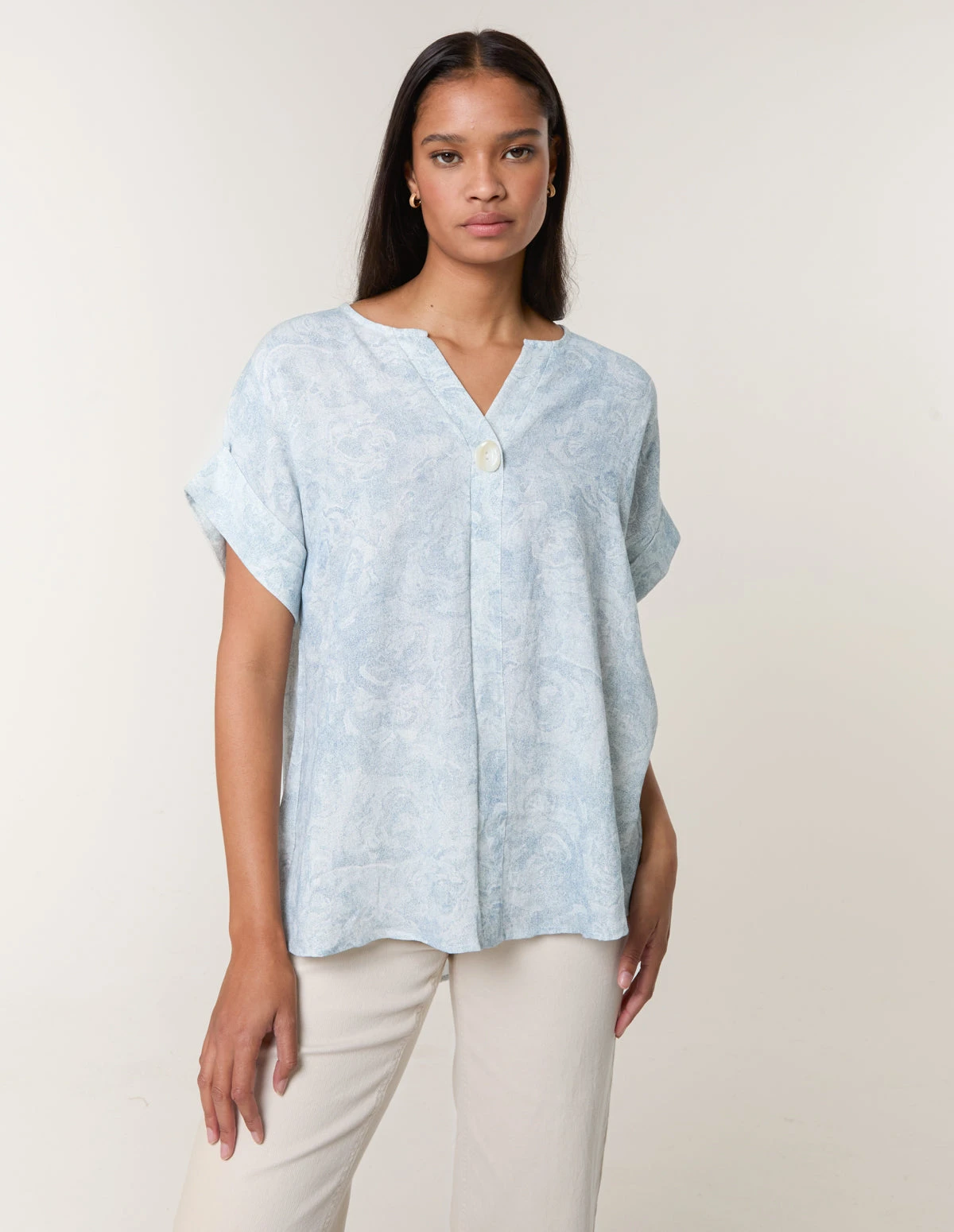 Printed V Neck Button Top(Printed V Neck Button Top) 3 Printed V Neck Button Top(Printed V Neck Button Top) - Image 3