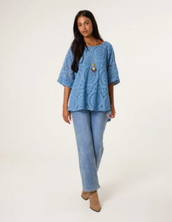 Lace Necklace 2 In 1 Top(Lace Necklace 2 In 1 Top) -Repertoire Fashion Store BV3663 DENIM 14099