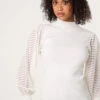 Semi-Sheer Mesh Panel Long Sleeve Jumper(Ivory Semi Sheer Mesh Panel Long Sleeve Jumper) 8 Semi-Sheer Mesh Panel Long Sleeve Jumper(Ivory Semi Sheer Mesh Panel Long Sleeve Jumper) -Repertoire Fashion Store BV3752 IVORY 26661