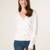 V Neck Diamante Button Cardigan(Ivory V Neck Diamante Button Cardigan)