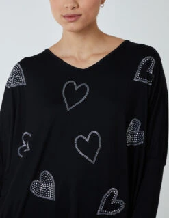 Hotfix Multi Heart Batwing Top(Black Hotfix Multi Heart Batwing Top 4) -Repertoire Fashion Store BV3771 BLACK 22228