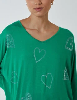 Hotfix Multi Heart Batwing Top(Jade Hotfix Multi Heart Batwing Top 1) -Repertoire Fashion Store BV3771 JADE 21