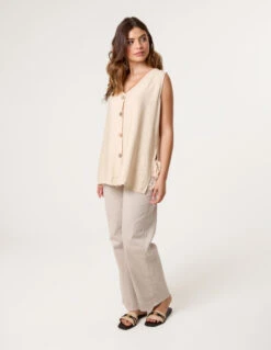 Button Through Side Detail Waistcoat Top(Button Through Side Detail Waistcoat Top) -Repertoire Fashion Store BV4049 BEIGE 25939 d197e74f f537 424d 9fc5 53aa18a508b0