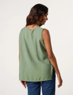 Button Through Side Detail Waistcoat Top(Khaki Button Through Side Detail Waistcoat Top) -Repertoire Fashion Store BV4049 KHAKI 0766