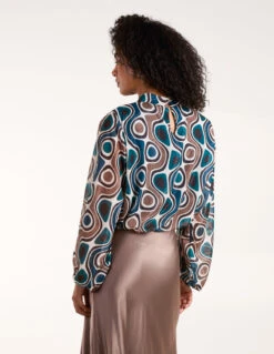 High Neck Puffball Geometric Top(Teal High Neck Puffball Geometric Top) -Repertoire Fashion Store BV4310 TEAL 5