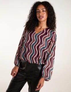 V Neck Bubble Top(Wine V Neck Bubble Top)