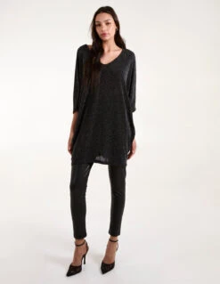 Double V Metallic Tunic(Double V Metallic Tunic) -Repertoire Fashion Store BV4512 BLACKSILVER 78083