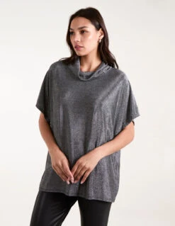 Roll Neck Oversize Lurex Top(Black Roll Neck Oversize Lurex Top)