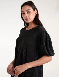 Bubble Sleeve Metallic High Low Top(Silver Bubble Sleeve Metallic High Low Top)