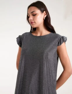 Frill Sleeve Metallic Top(Black Frill Sleeve Metallic Top) -Repertoire Fashion Store BV4513 BLACKSILVER 7796