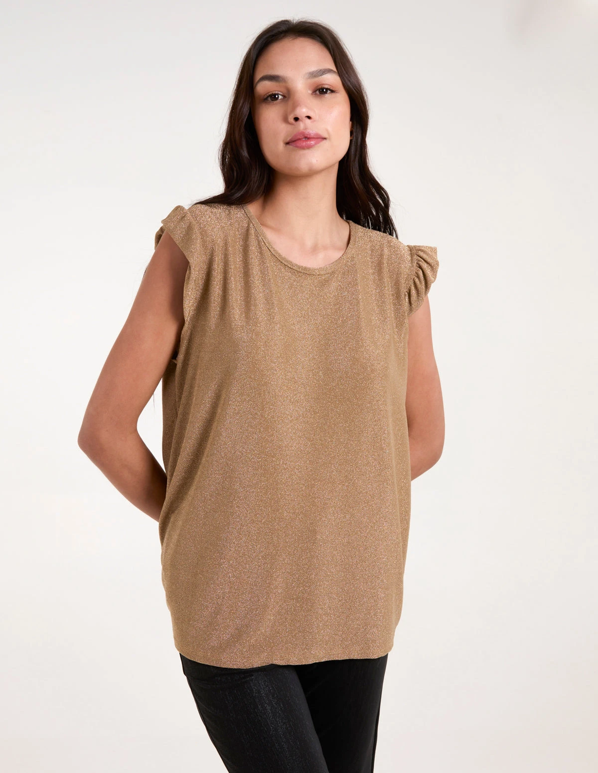 Frill Sleeve Metallic Top(Gold Frill Sleeve Metallic Top) 3 Frill Sleeve Metallic Top(Gold Frill Sleeve Metallic Top) - Image 3