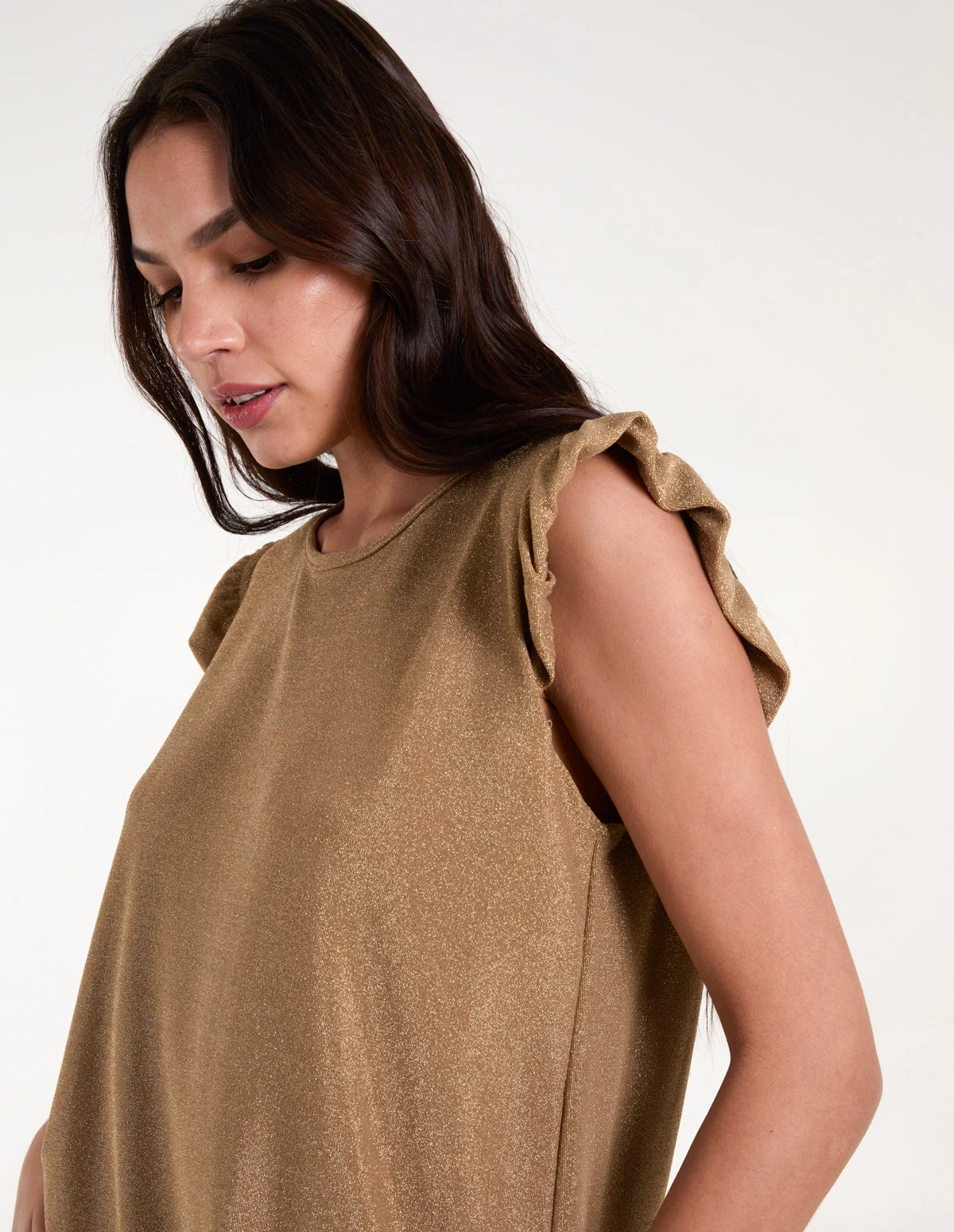 Frill Sleeve Metallic Top(Gold Frill Sleeve Metallic Top) 2 Frill Sleeve Metallic Top(Gold Frill Sleeve Metallic Top) - Image 2