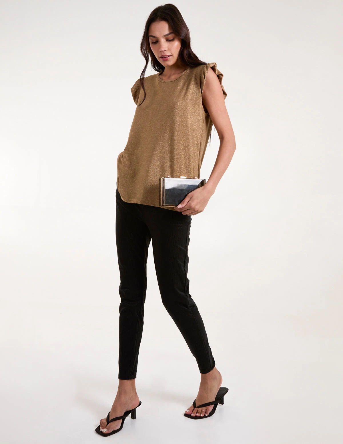 Frill Sleeve Metallic Top(Gold Frill Sleeve Metallic Top) 1 Frill Sleeve Metallic Top(Gold Frill Sleeve Metallic Top)