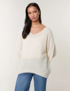 Fluffy Textured V Neck Jumper(Beige Fluffy Textured V Neck Jumper) -Repertoire Fashion Store BV4516 BEIGE 17083