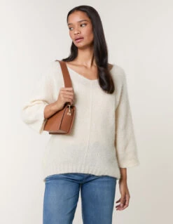 Fluffy Textured V Neck Jumper(Beige Fluffy Textured V Neck Jumper)