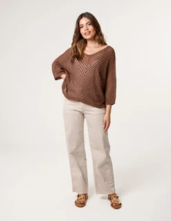 Crochet V Neck Jumper(Chocolate Crochet V Neck Jumper)
