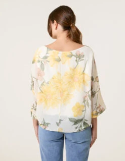 Floral Chiffon Batwing Blouse(Floral Chiffon Batwing Blouse) -Repertoire Fashion Store BV4867 LEMON 63753