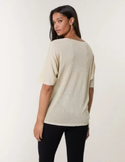 Metallic Fine Gauge Lightweight Knit Top(Gold Metallic Fine Gauge Lightweight Knit Top) -Repertoire Fashion Store BV5084 GOLD 17258