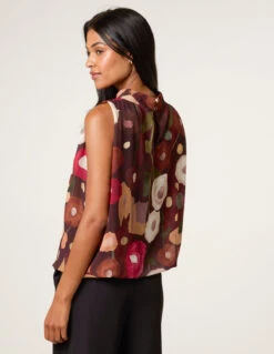 Watercolour Sleeveless High Neck Puffball Top(Chocolate Sleeveless High Neck Puffball Top) -Repertoire Fashion Store BV5364 CHCOLATE 14242