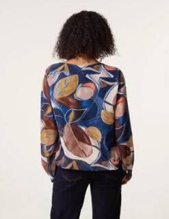 Abstract Print Scoop Neck Puffball Blouse(Abstract Print Scoop Neck Puffball Blouse) 7 Abstract Print Scoop Neck Puffball Blouse(Abstract Print Scoop Neck Puffball Blouse) -Repertoire Fashion Store BV5367 NAVYROWN 27735
