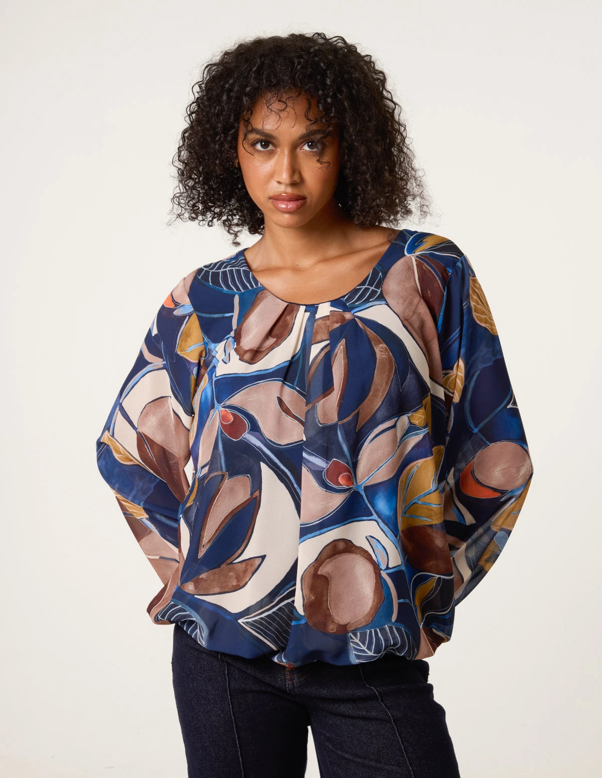 Abstract Print Scoop Neck Puffball Blouse(Abstract Print Scoop Neck Puffball Blouse) 3 Abstract Print Scoop Neck Puffball Blouse(Abstract Print Scoop Neck Puffball Blouse) - Image 3