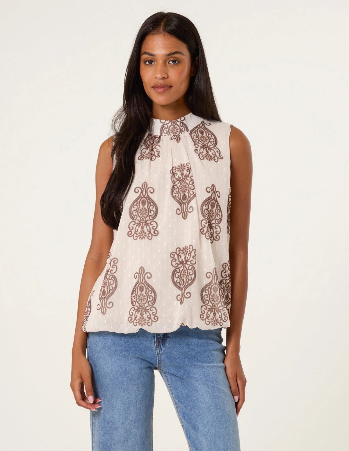 Printed Sleeveless High Neck Blouse(Printed Sleeveless High Neck Blouse) 1 Printed Sleeveless High Neck Blouse(Printed Sleeveless High Neck Blouse)