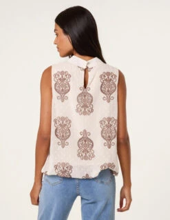 Printed Sleeveless High Neck Blouse(Printed Sleeveless High Neck Blouse) 7 Printed Sleeveless High Neck Blouse(Printed Sleeveless High Neck Blouse) -Repertoire Fashion Store BV5416 STONEBEIGE 14051
