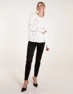 Rhinestone Heart Jumper(Ivory Rhinestone Heart Jumper) -Repertoire Fashion Store CC2443 IVORY 72113