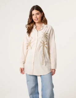 Shirt With Golden Palm Trees(Shirt With Golden Palm Trees) -Repertoire Fashion Store CC2536 STONE 26185