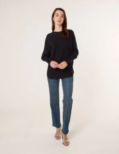 Batwing Jumper With Back Diamante Detailing(Black Batwing Jumper With Back Diamante Detailing) -Repertoire Fashion Store CC2551 BLACK 37126