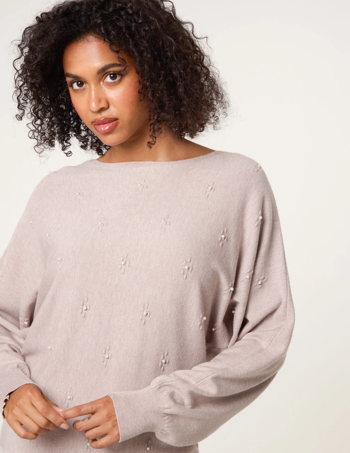 Pearl Flower Detailed Soft Touch Jumper(Mocha Pearl Flower Detailed Soft Touch Jumper) 2 Pearl Flower Detailed Soft Touch Jumper(Mocha Pearl Flower Detailed Soft Touch Jumper) - Image 2