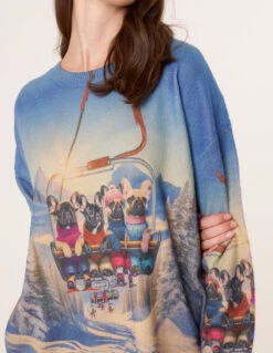 Dog Print Long Sleeve Jumper(Dog Print Long Sleeve Jumper) -Repertoire Fashion Store CC2559 BLUE 38296