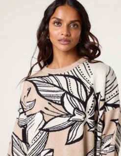 Flower Pattern Jumper(Stone Flower Pattern Jumper) -Repertoire Fashion Store CC2576 BEIGE 0948