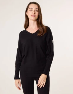 V-Neck Batwing Shoulder Pearl Detailing Jumper(Black V Neck Batwing Shoulder Pearl Detailing Jumper) 7 V-Neck Batwing Shoulder Pearl Detailing Jumper(Black V Neck Batwing Shoulder Pearl Detailing Jumper) -Repertoire Fashion Store CC2613 BLACK 37050