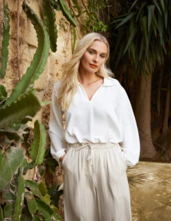 Stripe Wide Leg Linen Trousers -Repertoire Fashion Store HRjpgSS24campaignBlueMalta 11 1