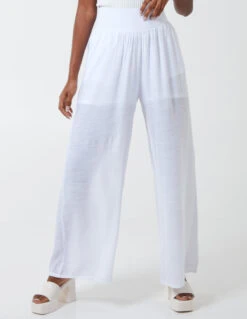 Shirring Waist Wide Leg Trousers(White Shirring Waist Wide Leg Trousers) -Repertoire Fashion Store NL1210BV006 77386