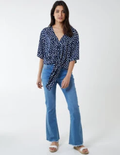 Abstract Spot Tie Front Batwing Top -Repertoire Fashion Store NL1416BV008 61140