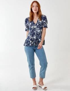 Pure Vanilla Button Front Longline Top(Kendall Navy Pure Vanilla Button Front Longline Top) 7 Pure Vanilla Button Front Longline Top(Kendall Navy Pure Vanilla Button Front Longline Top) -Repertoire Fashion Store NL1602PU008 78913