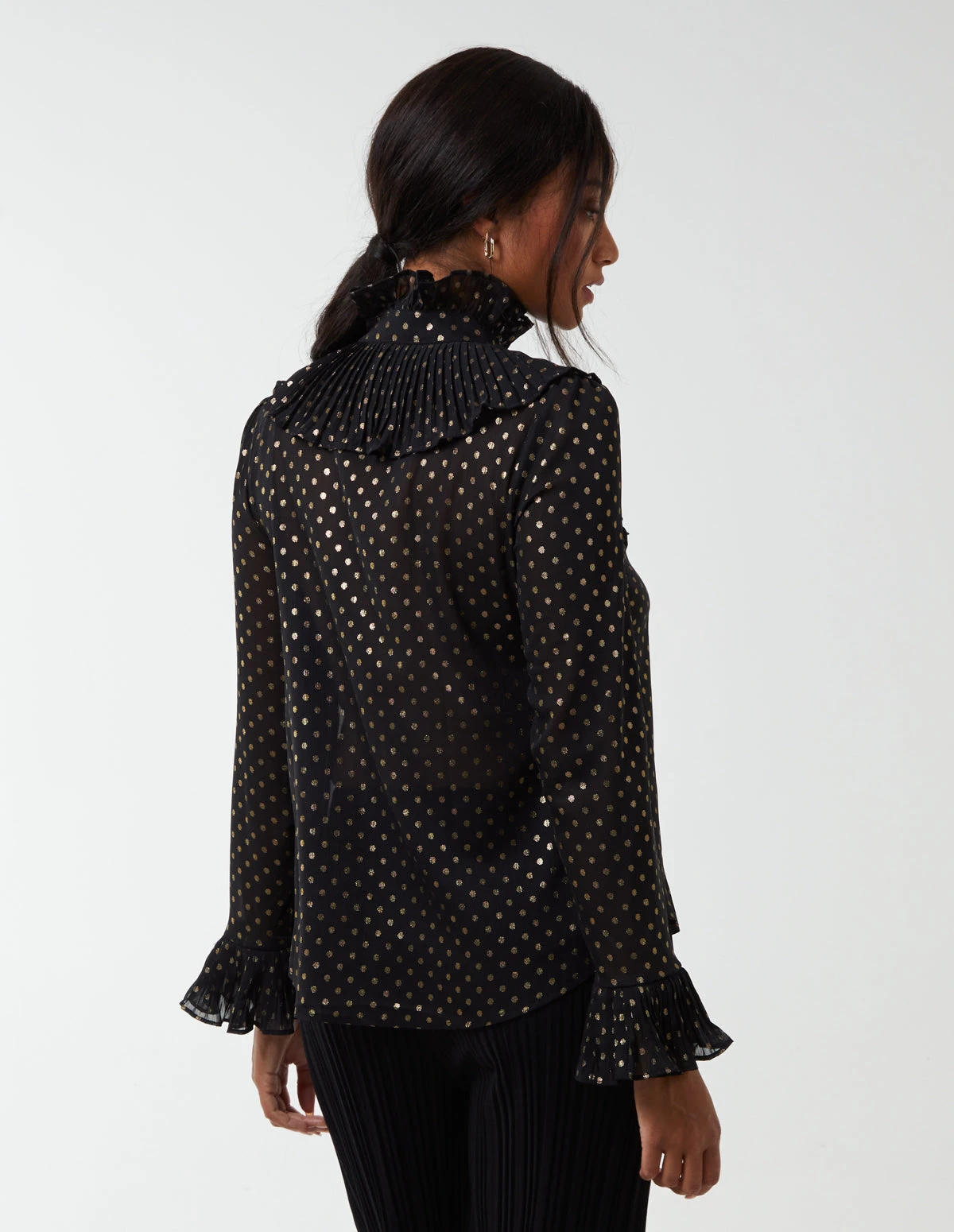 Gold Dots Pleated Frill Shirt(Black Gold Dots Pleated Frill Shirt) 3 Gold Dots Pleated Frill Shirt(Black Gold Dots Pleated Frill Shirt) - Image 3