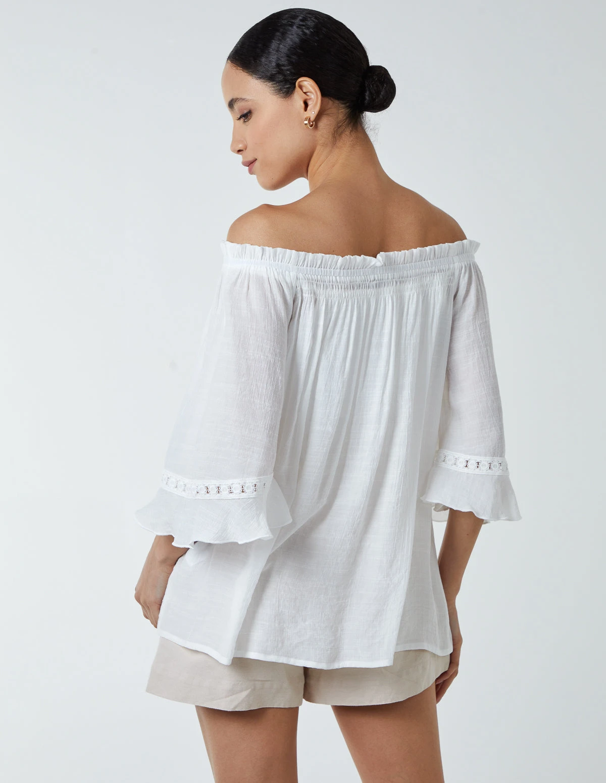 Bardot Tie Front Top(Ivory Bardot Tie Front Top) 4 Bardot Tie Front Top(Ivory Bardot Tie Front Top) - Image 4