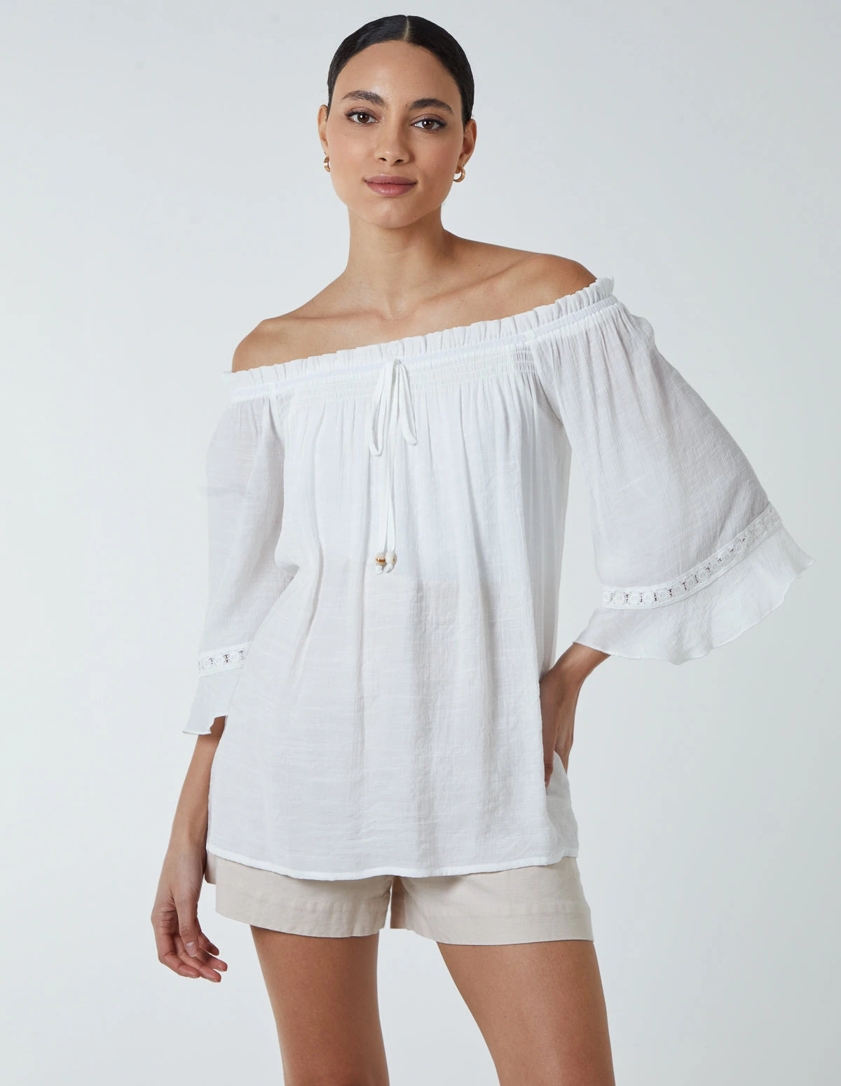 Bardot Tie Front Top(Ivory Bardot Tie Front Top) 1 Bardot Tie Front Top(Ivory Bardot Tie Front Top)
