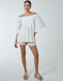 Bardot Tie Front Top(Ivory Bardot Tie Front Top) 6 Bardot Tie Front Top(Ivory Bardot Tie Front Top) -Repertoire Fashion Store NL233415 IVORY 23323