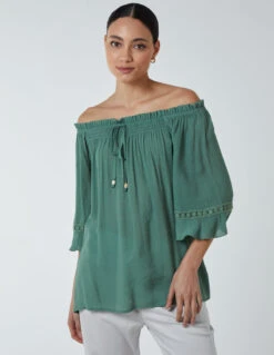 Bardot Tie Front Top