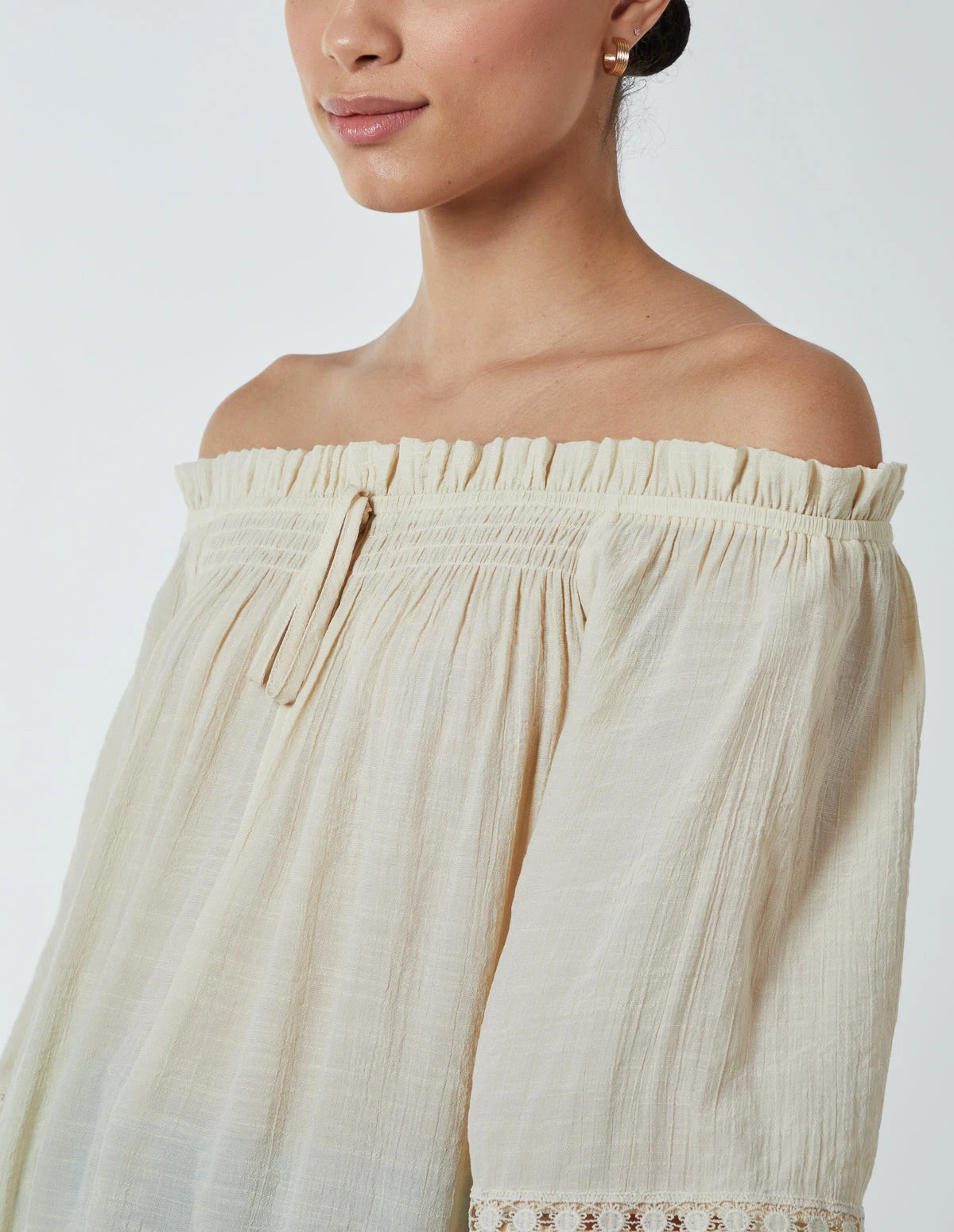 Bardot Tie Front Top(Stone Bardot Tie Front Top) 2 Bardot Tie Front Top(Stone Bardot Tie Front Top) - Image 2